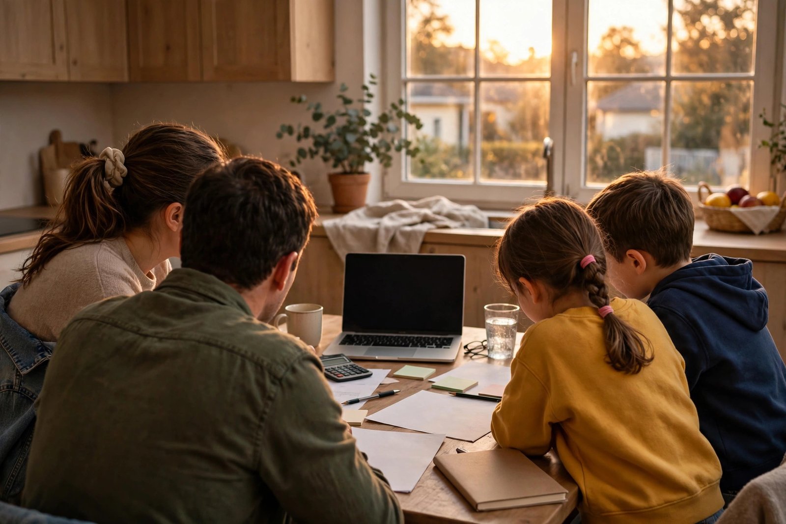 Ohio family reviewing earned income tax credit refund at kitchen table