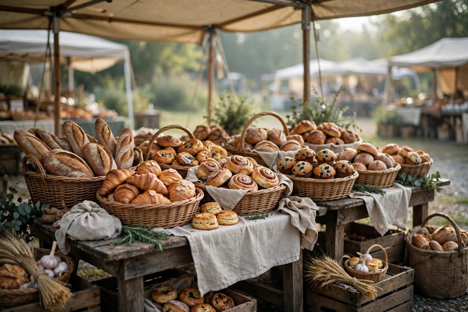 Farmers market stand in Ohio selling homemade baked goods and preserves