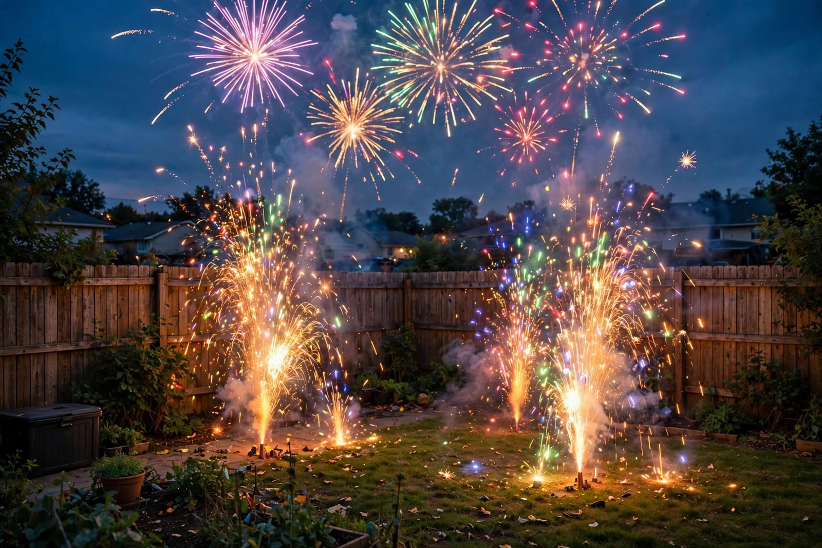 Ohio fireworks law 2026: backyard fireworks display over an Ohio neighborhood on the Fourth of July