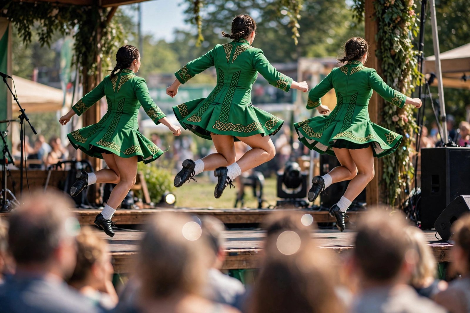 Irish dancers performing on stage at the Dublin Irish Festival