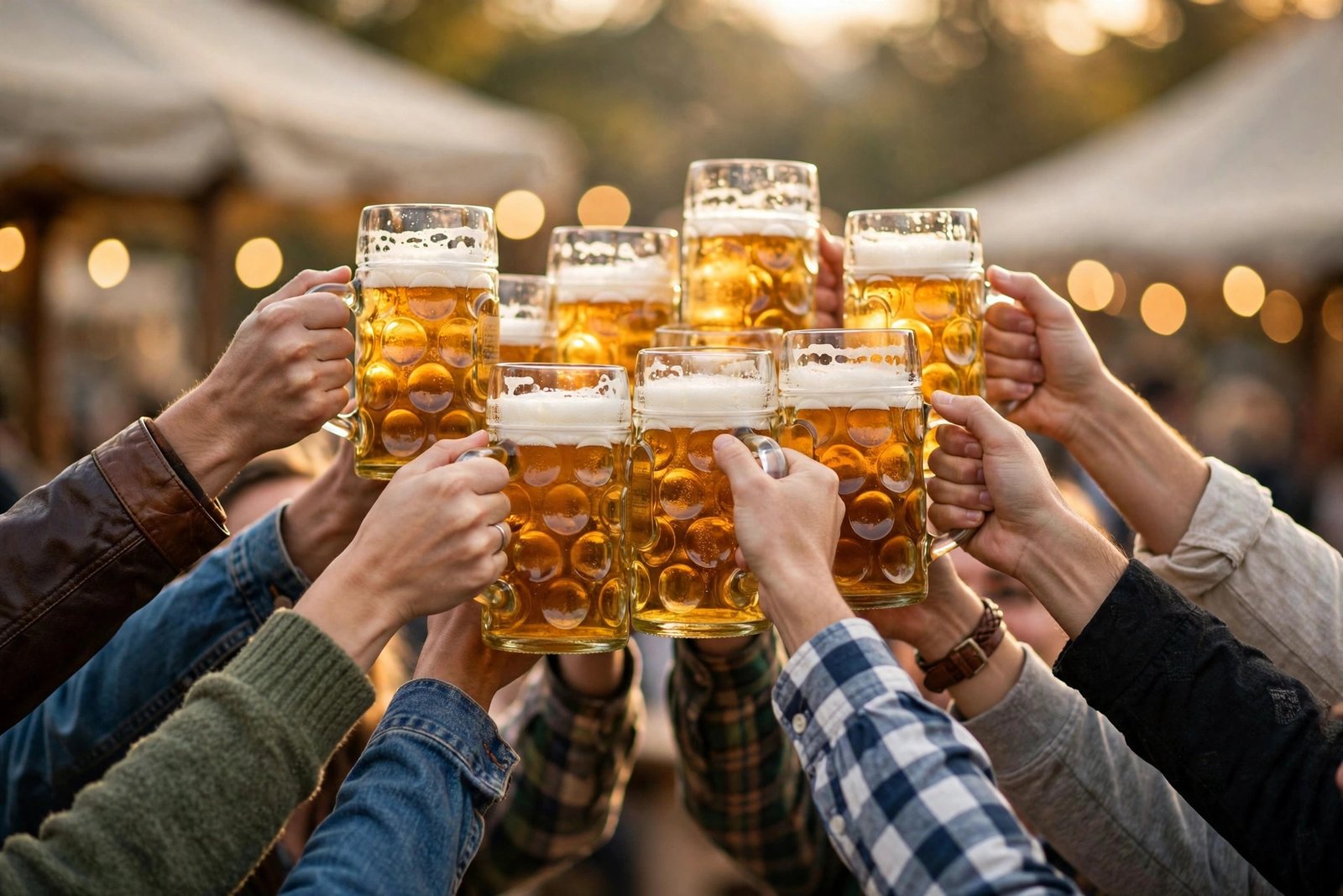 Crowd raising beer steins at Oktoberfest Zinzinnati in Cincinnati