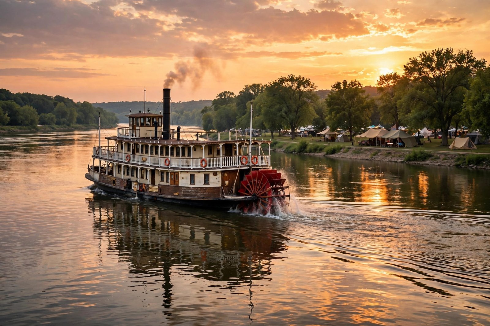 Sternwheeler riverboats racing on the Ohio River in Marietta