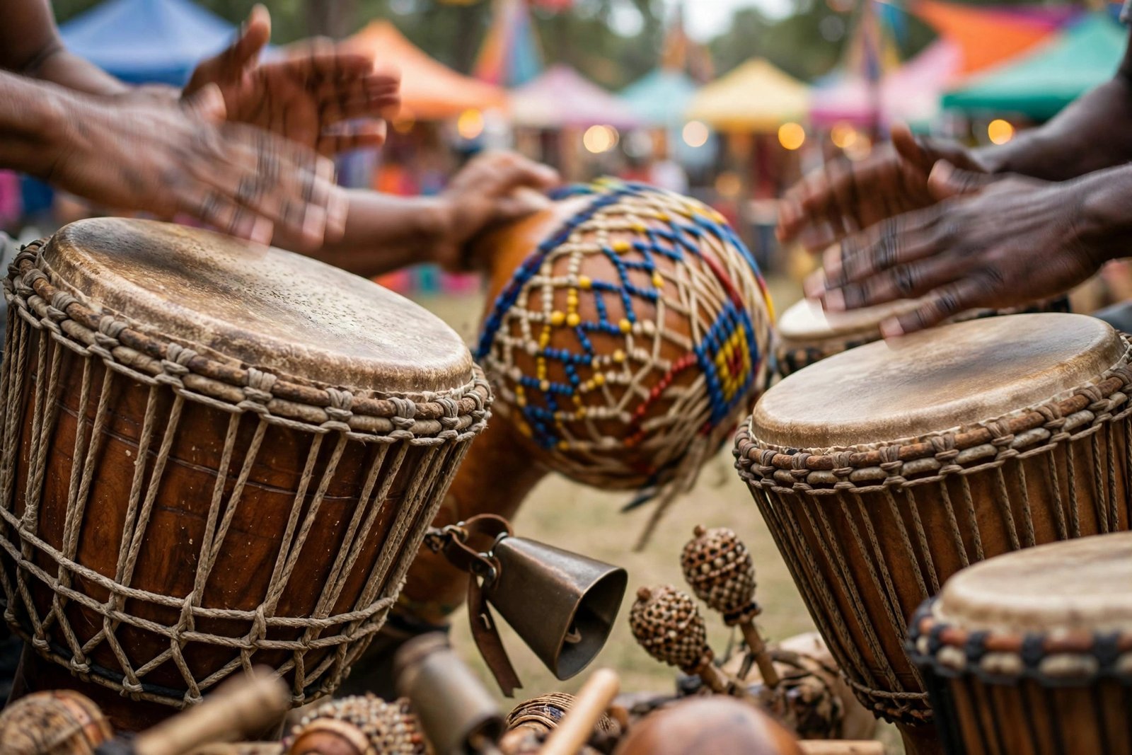 Ghanaian drummers performing at the Ohio Ghana Festival