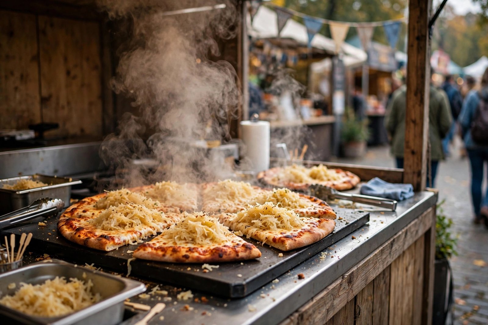 Vendors serving sauerkraut pizza and sauerkraut foods at the Ohio Sauerkraut Festival in Waynesville