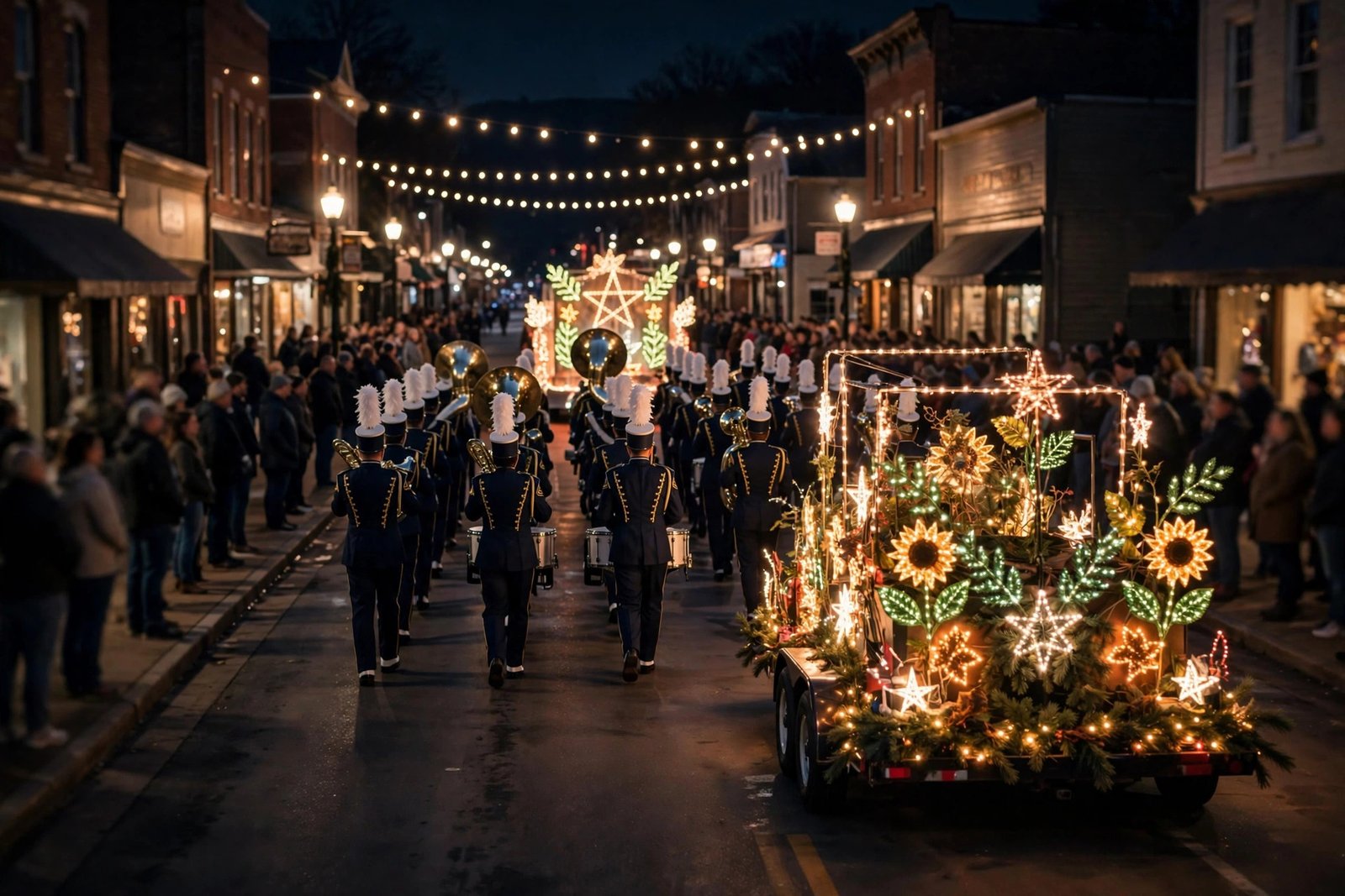 Evening parade with floats and marching bands at the Bucyrus Bratwurst Festival in downtown Bucyrus