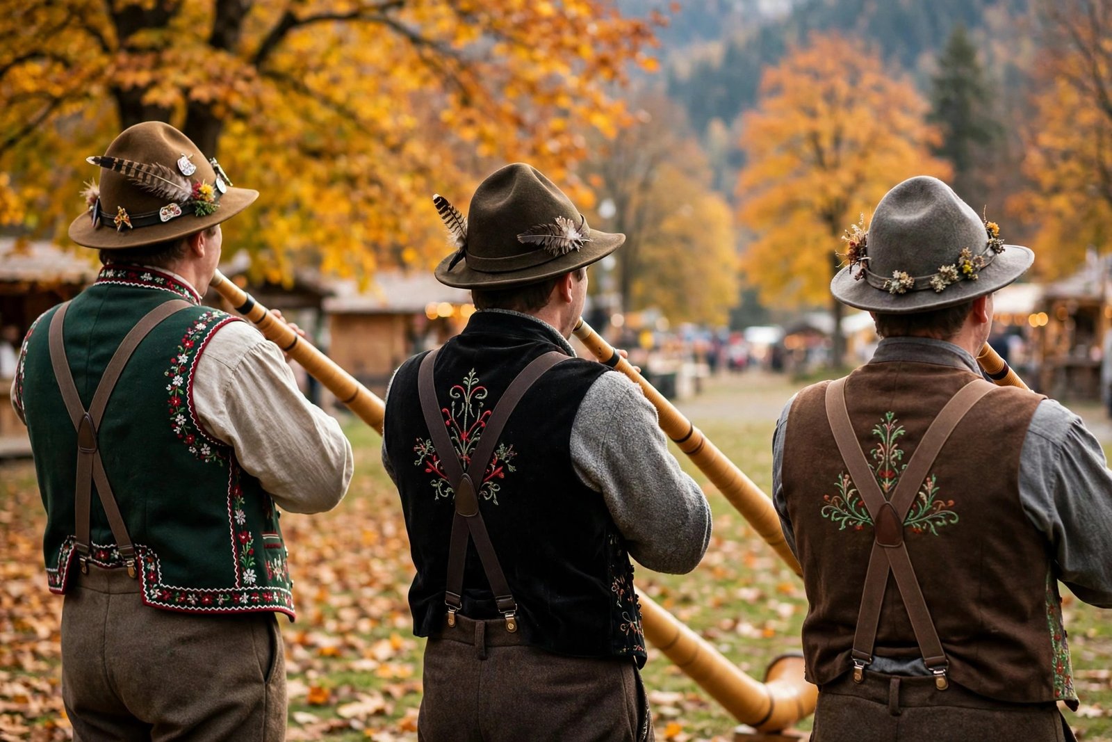 Alphorn players and Swiss cheese vendors at the Ohio Swiss Festival in Sugarcreek Ohio