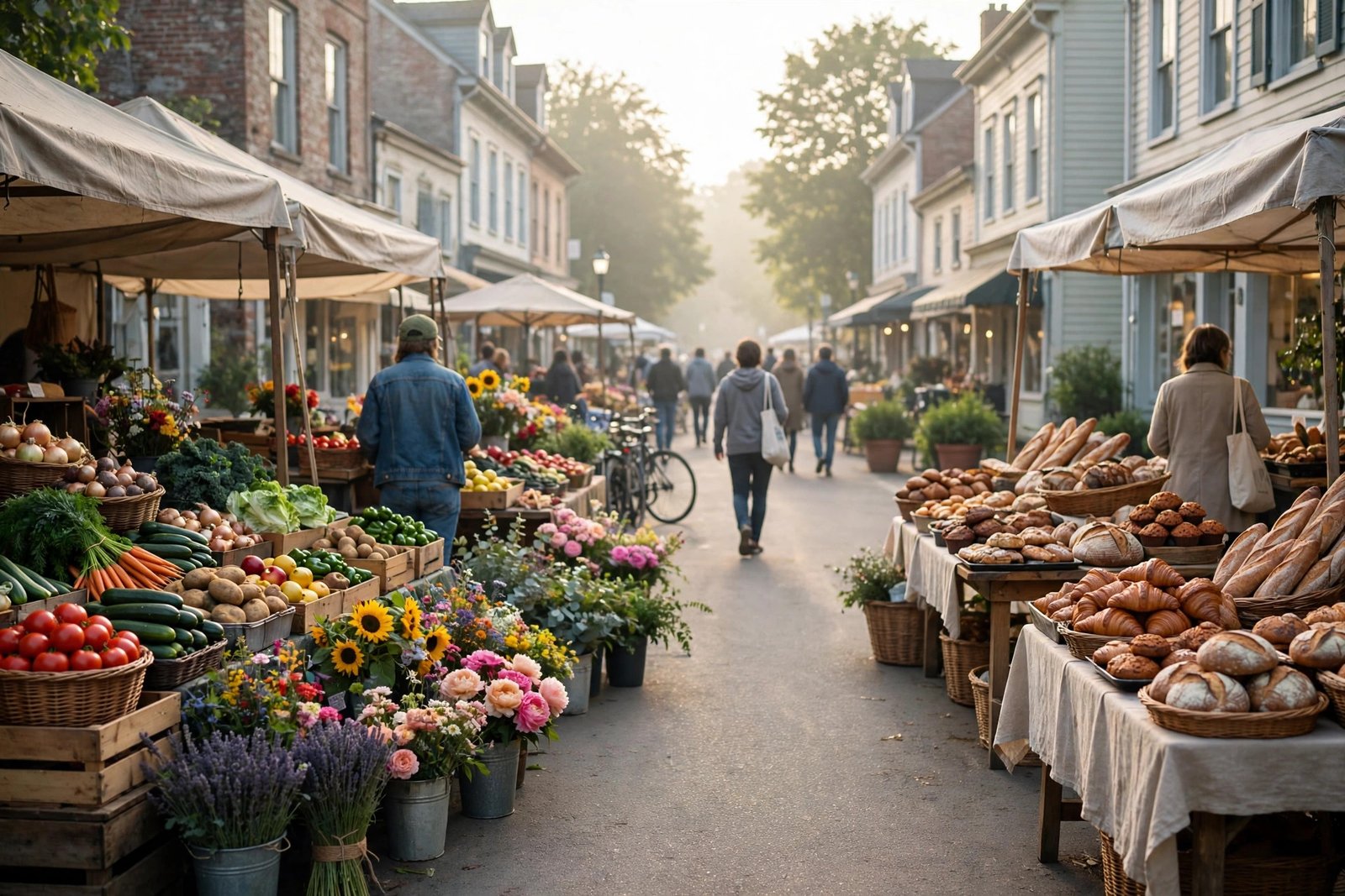 Events in Bellefontaine Ohio: Saturday farmers market vendors on the street in downtown Bellefontaine