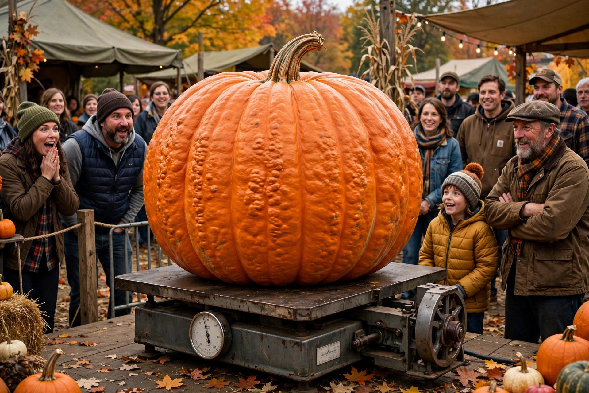 Giant prize-winning pumpkin at the Circleville Pumpkin Show weigh-in