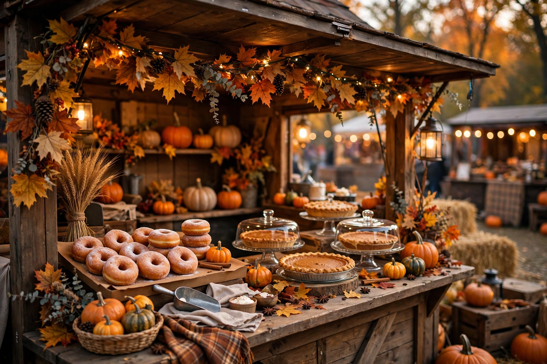 Pumpkin donuts and pumpkin pie at an Ohio fall festival food stand