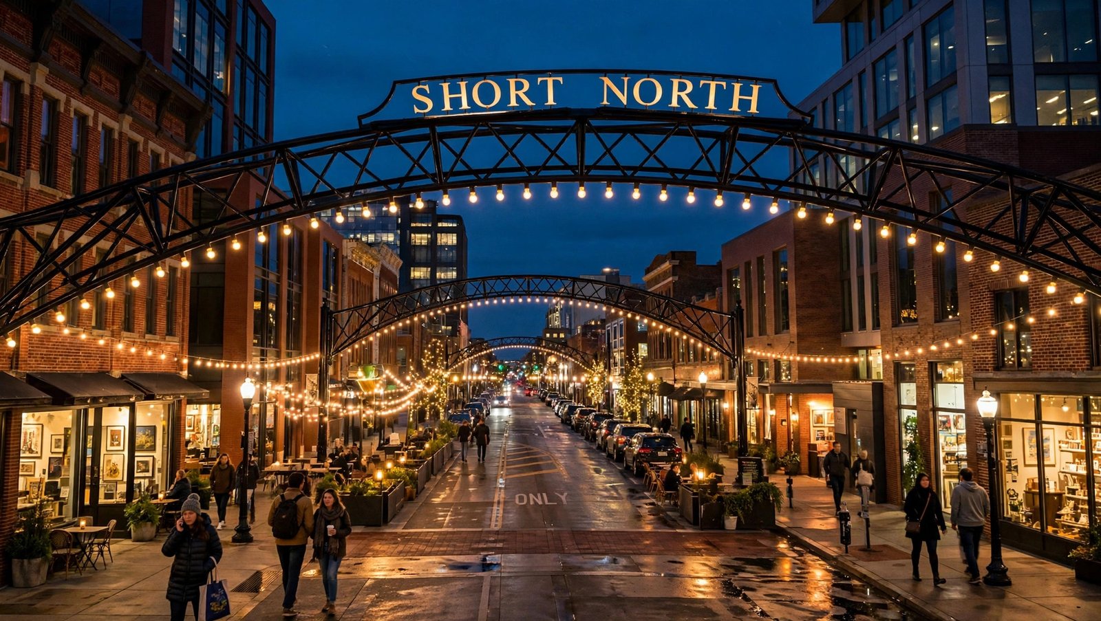 Well-lit Short North street in Columbus Ohio at night
