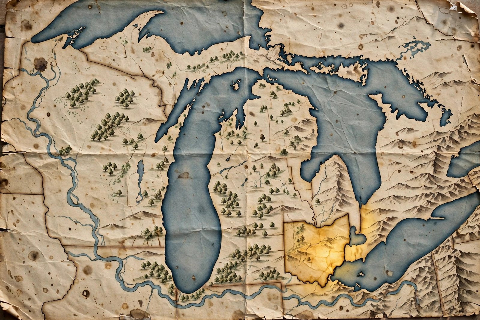 Historic map showing the Northwest Territory with Ohio highlighted