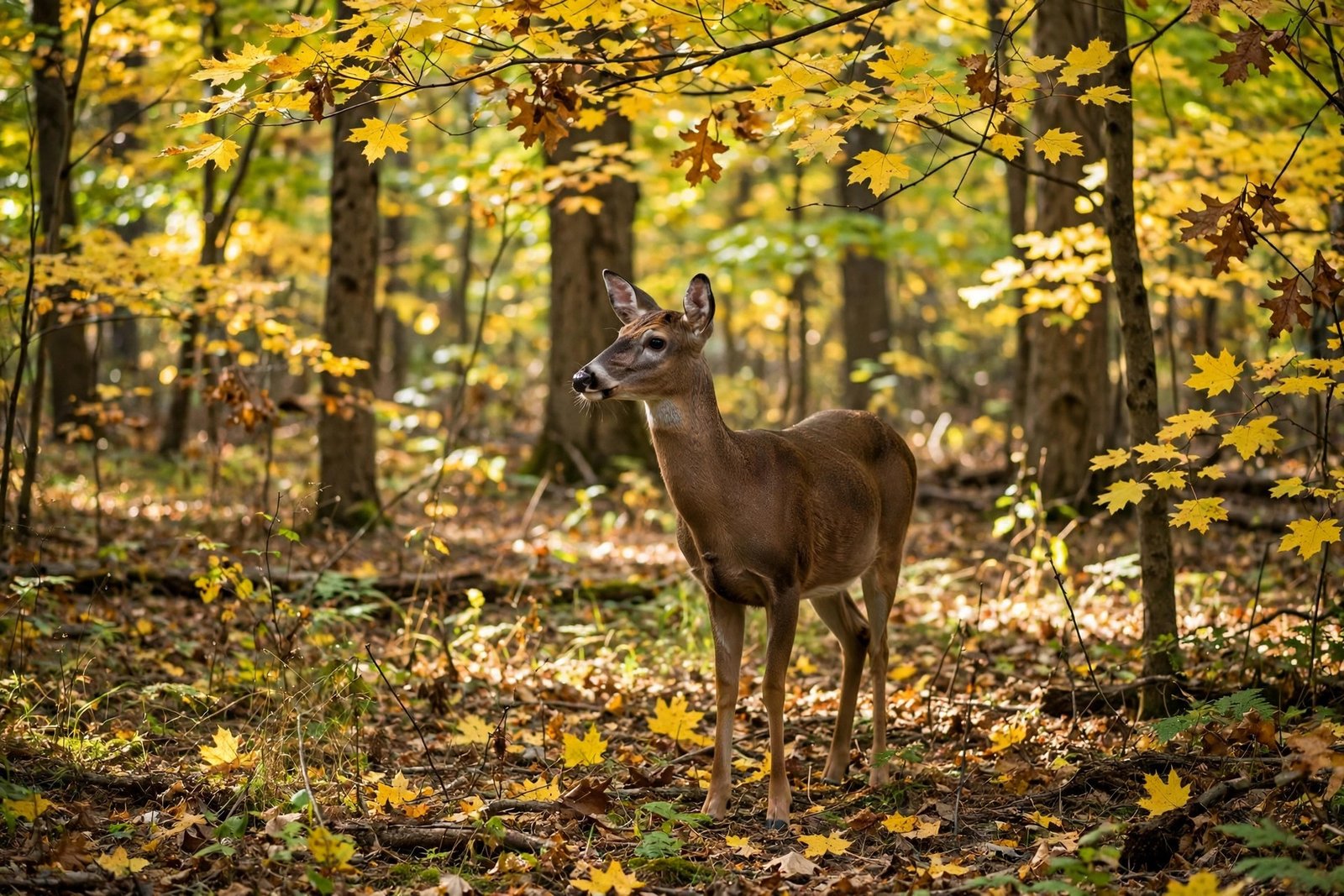 When does deer season start in Ohio? Whitetail deer in an Ohio hardwood forest in early autumn