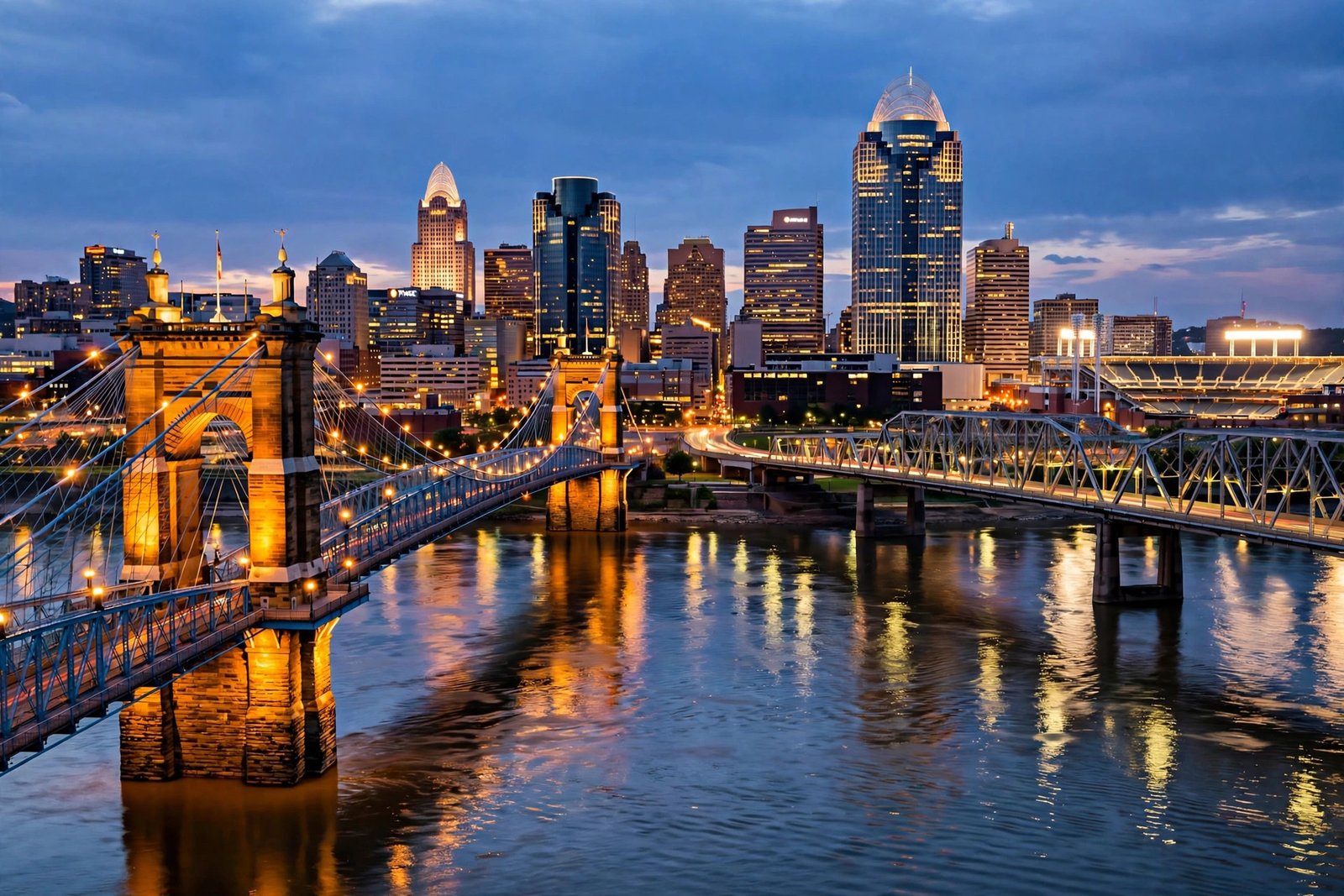 Is Cincinnati a good place to live? Cincinnati skyline over the Ohio River at dusk