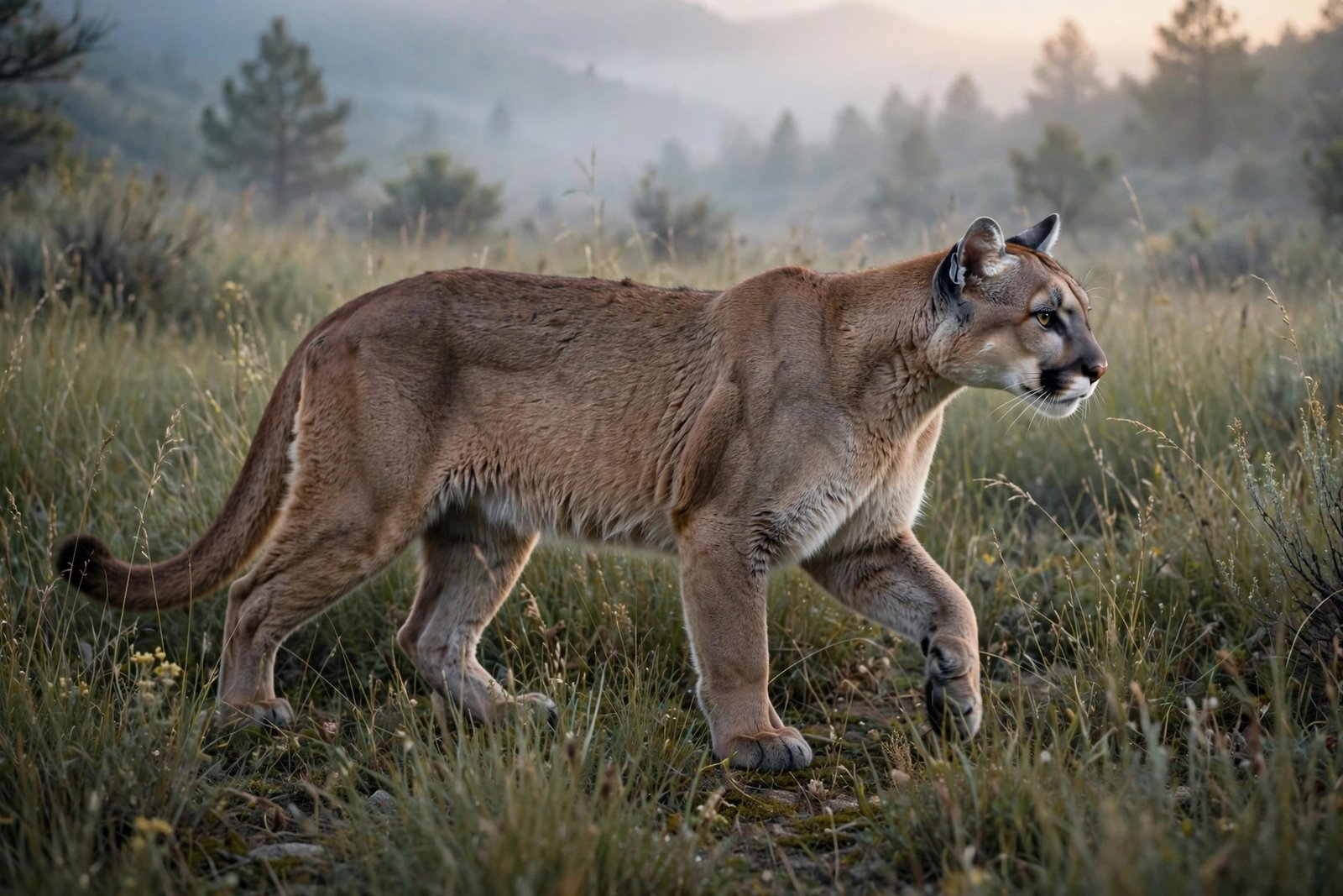 Are there mountain lions in Ohio? A mountain lion moving through tall grass at dawn