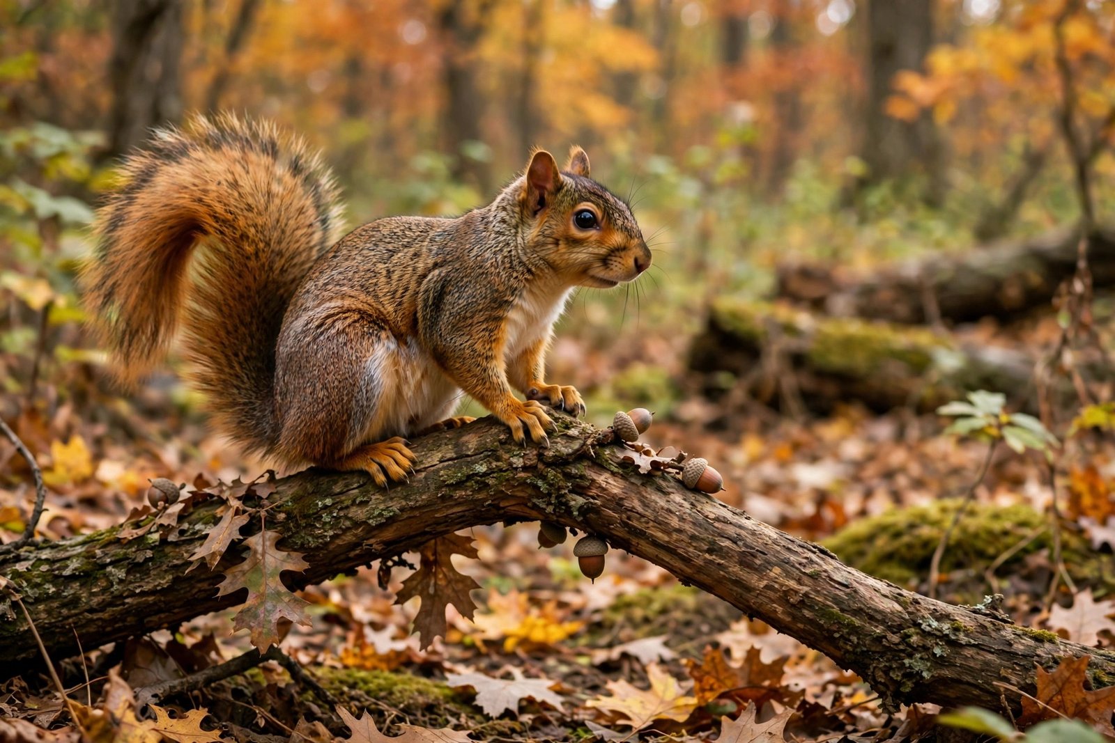 When is squirrel season in Ohio: a fox squirrel perched on an oak branch in an Ohio woodlot during the season