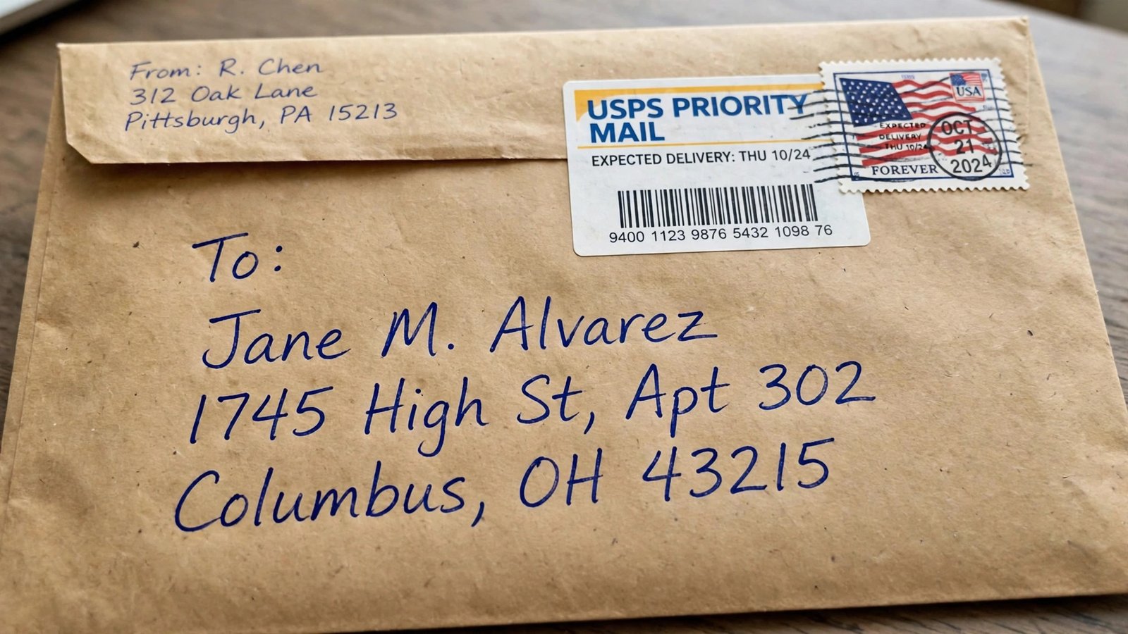 Envelope addressed to Columbus, Ohio with OH abbreviation