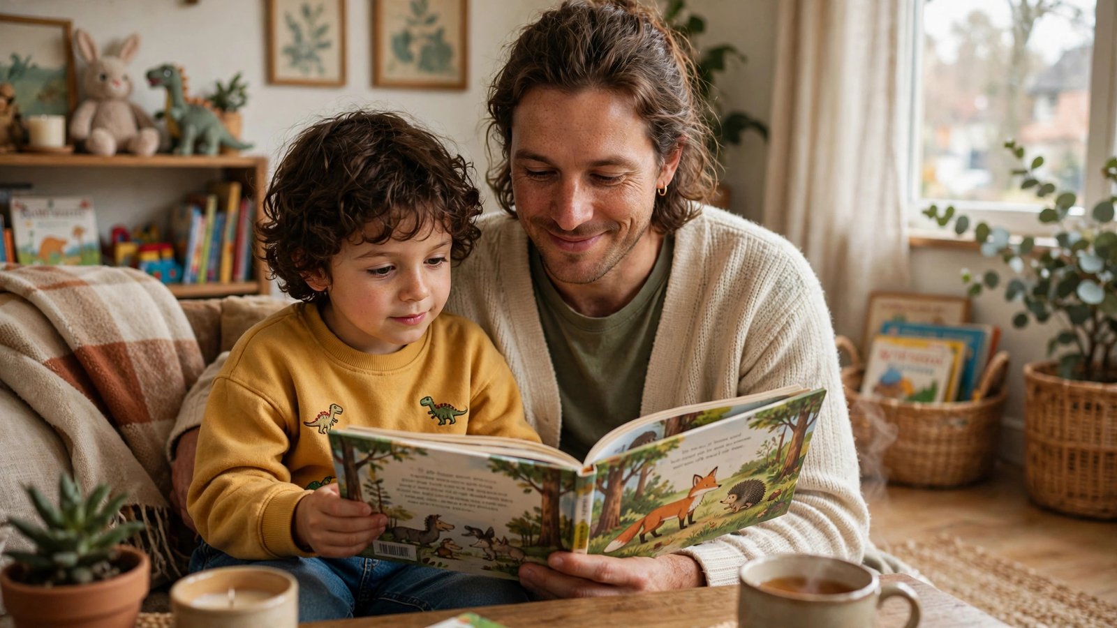 Parent reading with a child preparing for kindergarten