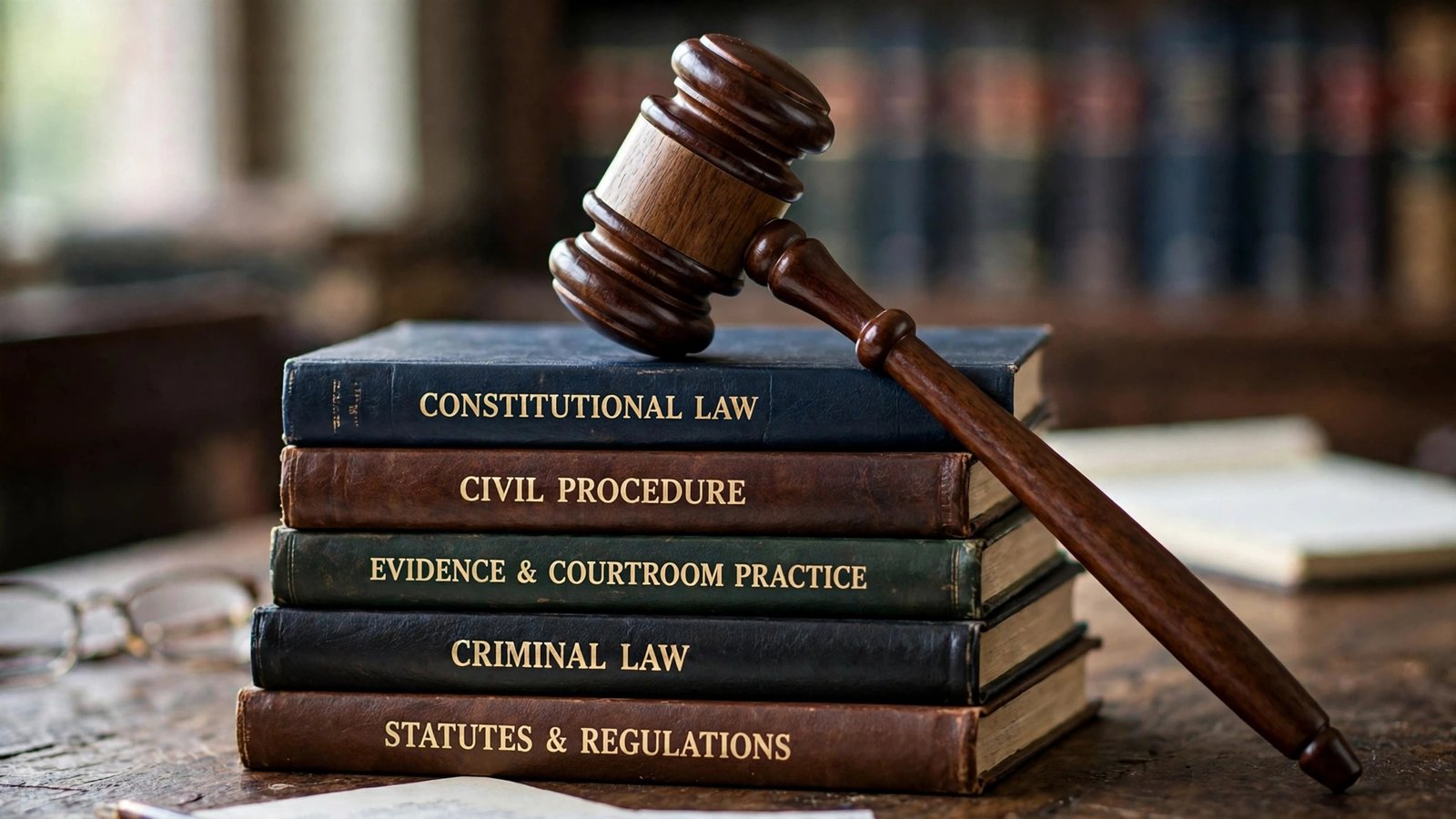 Judge's gavel resting on law books