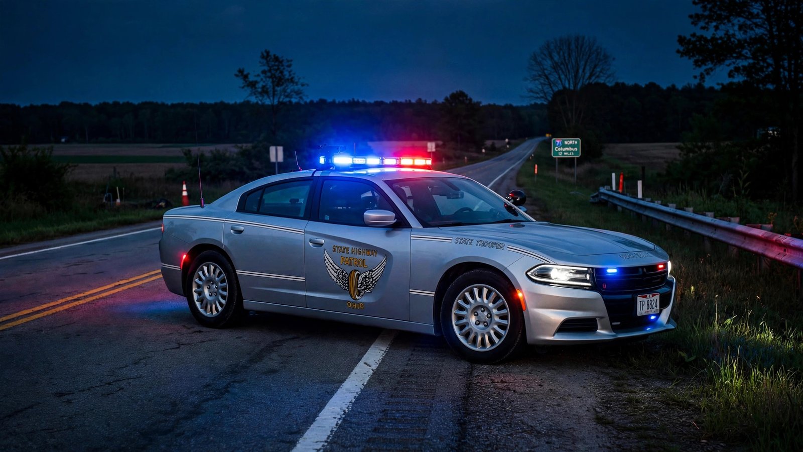 Ohio State Highway Patrol cruiser at a roadside scene