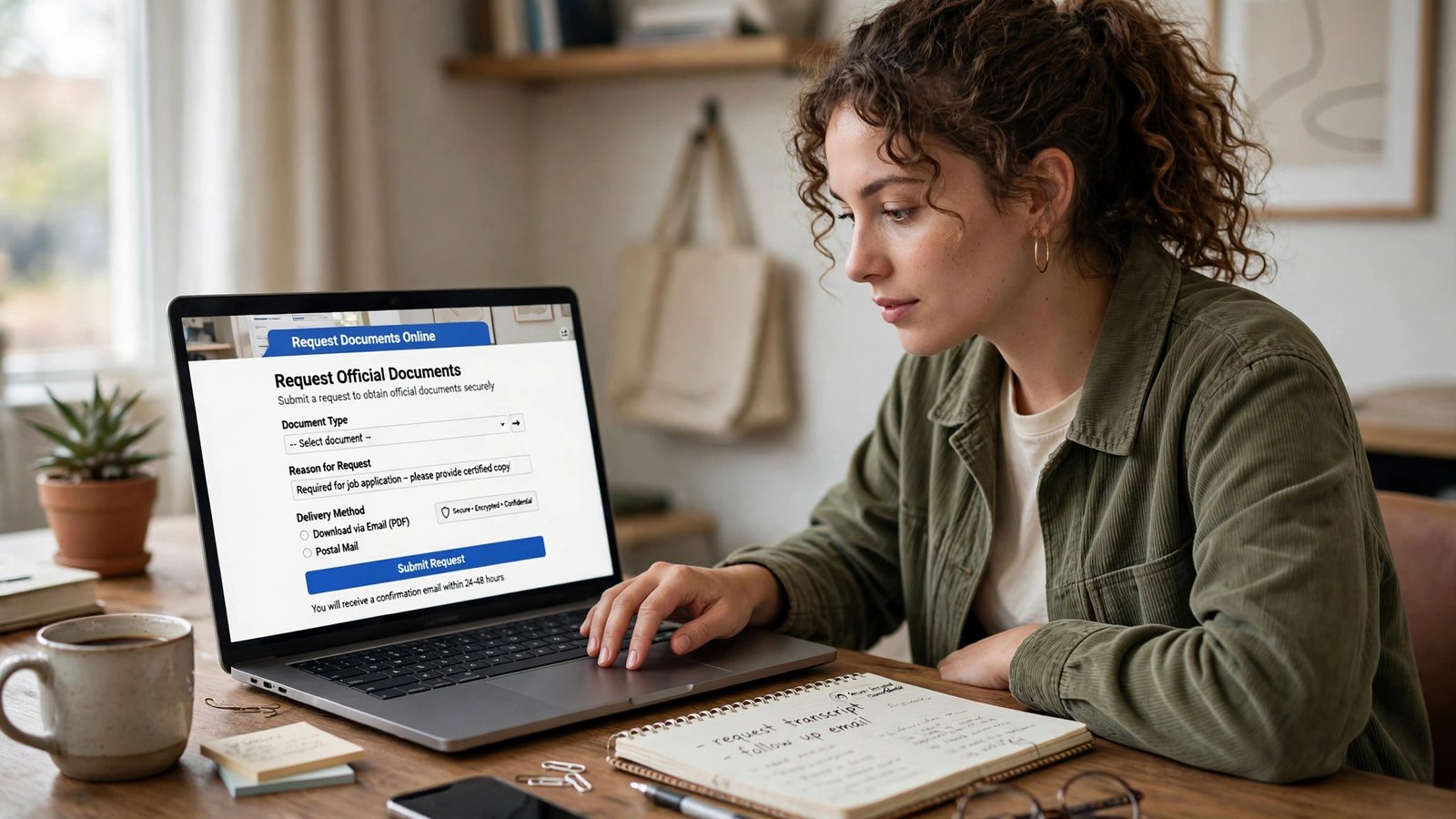 Driver requesting an Ohio crash report online from a laptop