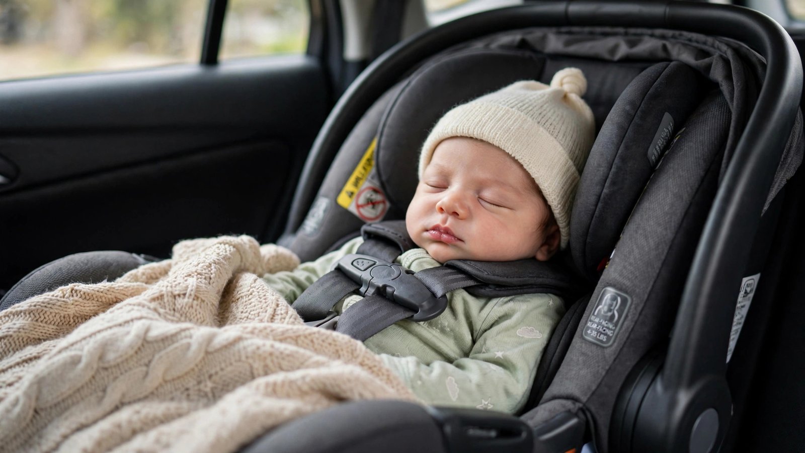 Newborn sleeping in a rear-facing car seat